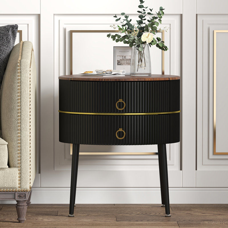 Midwest Side Table with Storage, Brown/Black
