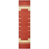 Hand Knotted Wool Striped Area Rug in Red/Beige