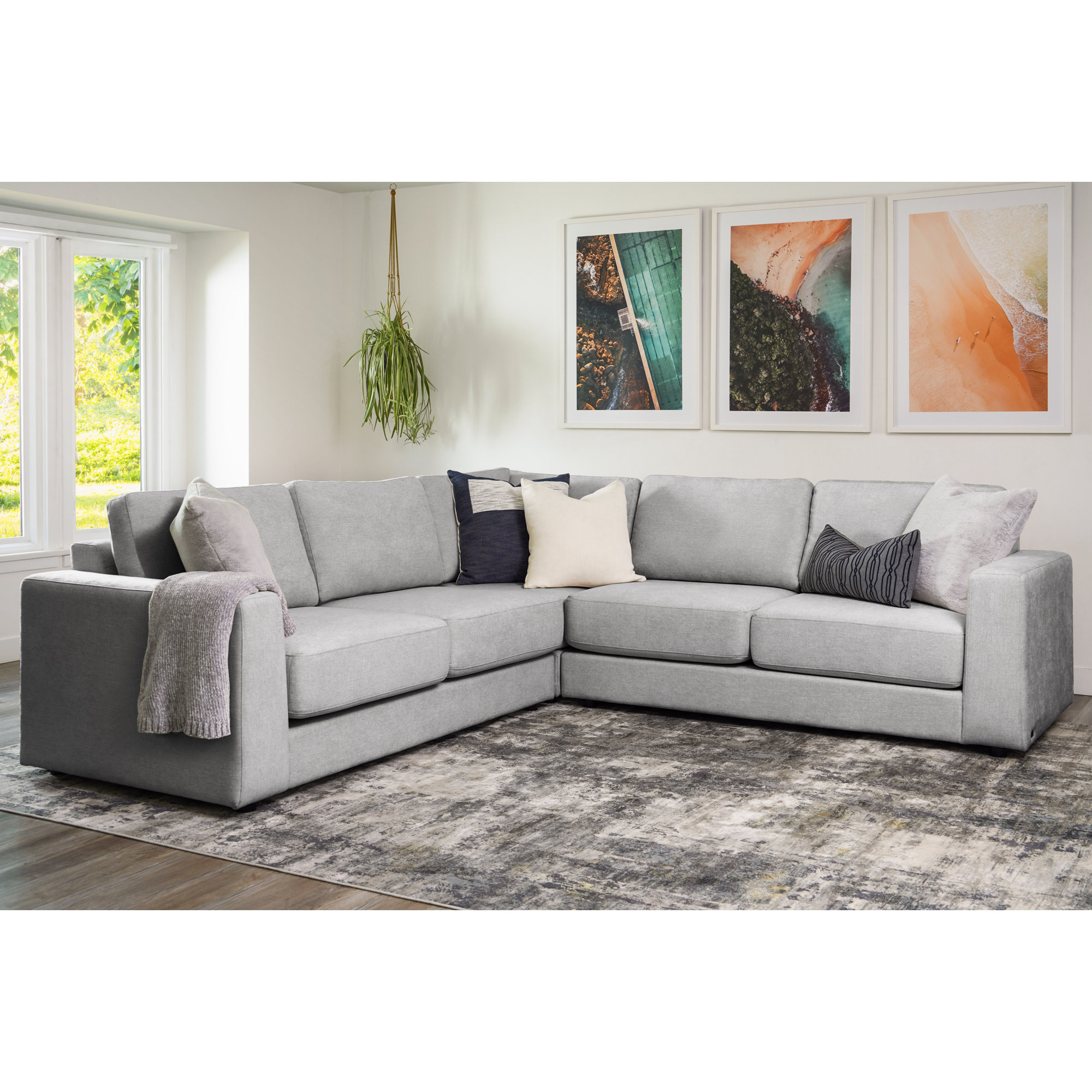 Upholstered L-Sectional, Gray 100% Polyester