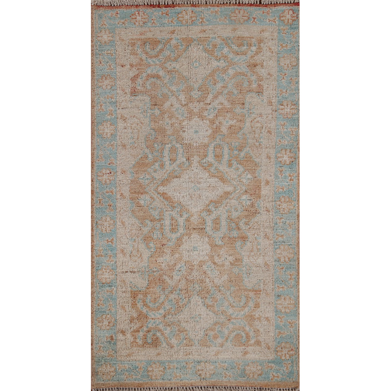 Tapis brun / beige en laine noué à la main de conception unique 2 pi 0 po x 3 pi 10 po New Age