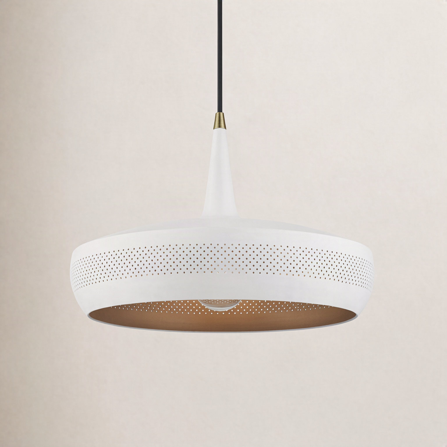 Charon Single Light Metal Dimmable Pendant, White, White/Gold