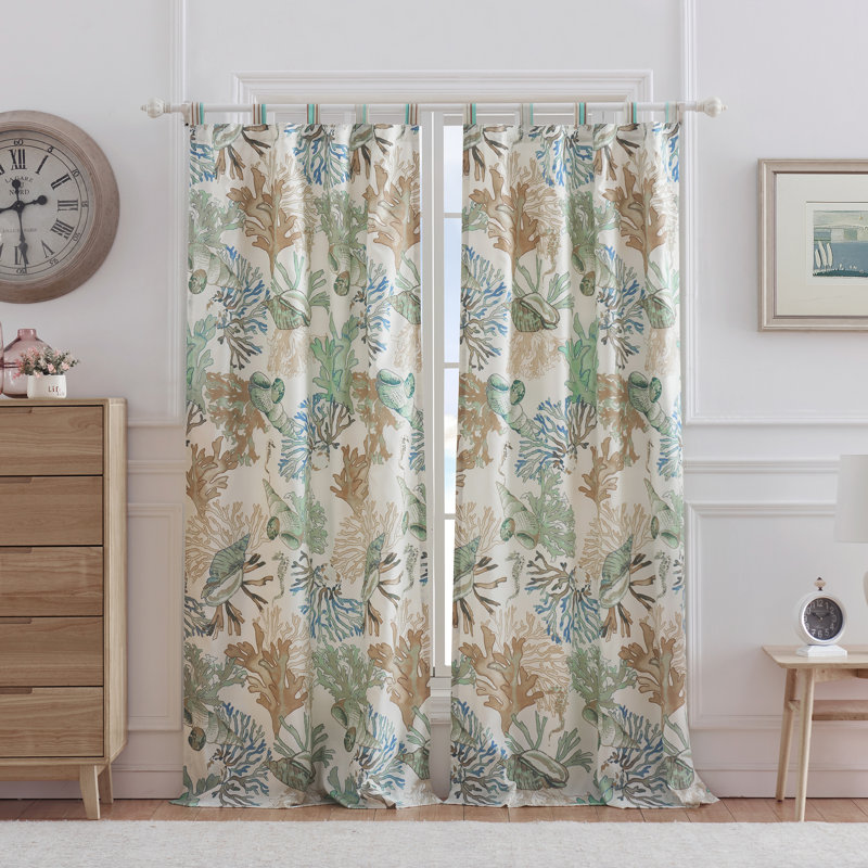 Jade Coastal Polyester Tab Top Light-Filtering Curtain Panels, 84-inch