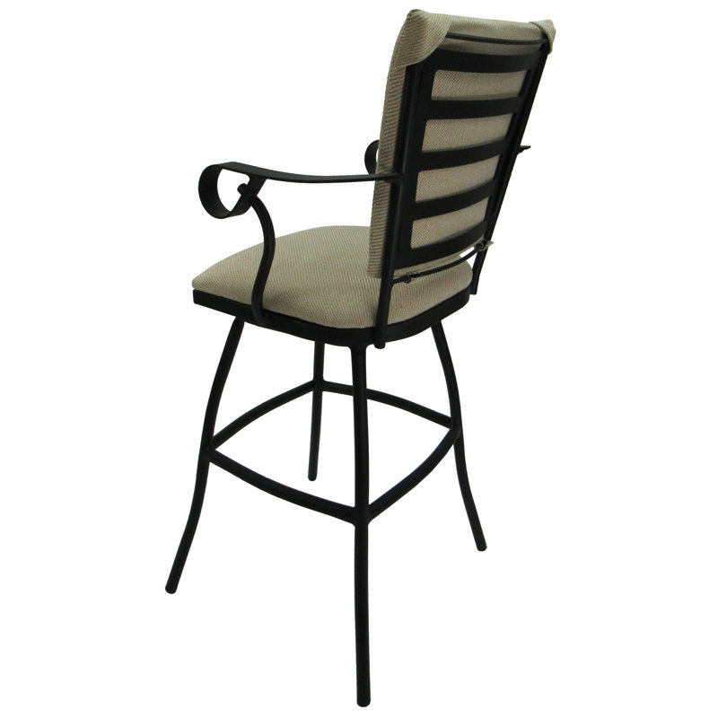 tabouret de bar 35" pour patio avec coussins d’extérieur spectateur Moynihan, Enduit de poudre noire, Lin rouge