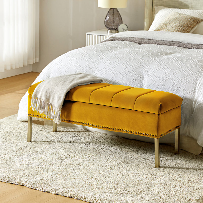 Baily 46.5'' W Modern Velvet Storage Bench, Mustard