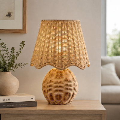 15" Boho Rattan Table Lamp with Handwoven Empire Shade and Rotary Switch
