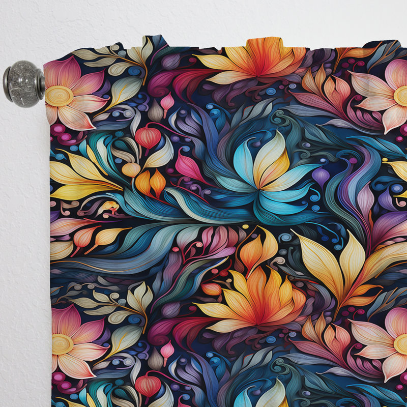Moroccan Dreamscape Boho Pattern III - Floral Curtain - Room Darkening Floral Curtain - 1 Panels, 52" W x 108" L