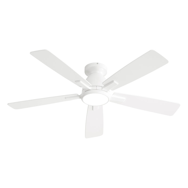 Cissline 46" 5 - Blade Flush Mount White Ceiling Fan With Led Lights, Controled With Remote Control Or App, 46", White