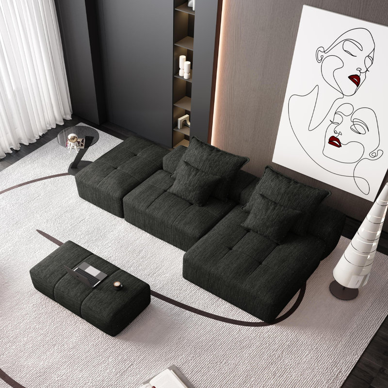 Modern Oversized Modular Sectional Sofa, Black