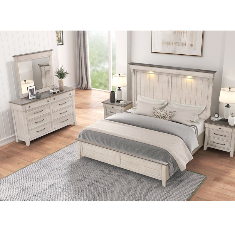 Ophelia & Co. Ken 5-Piece Bedroom Set with Touch LED Lighting, Weathered Dusty-taupe Finish, King