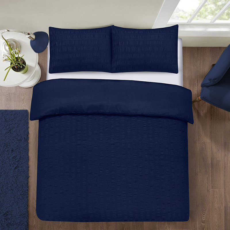 Polyester Solid Colour Duvet Cover Set, Navy, Single - 1 Standard Pillowcase