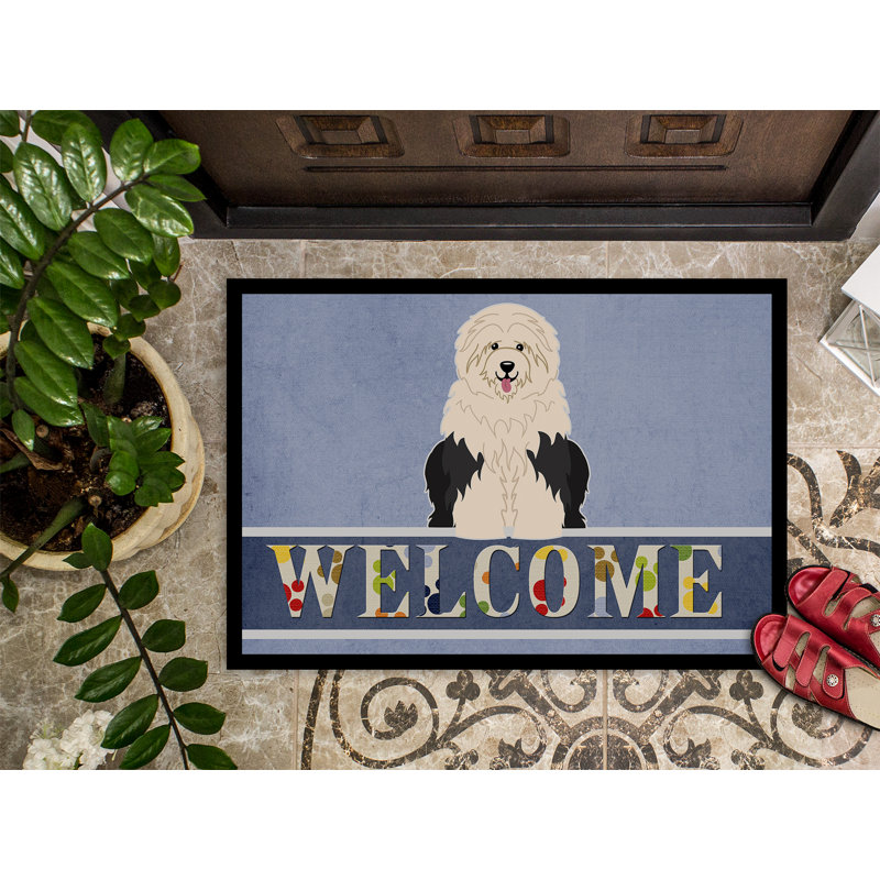 Tapis d'extérieur antidérapant Old English Sheepdog Welcome 27 po x 18 po