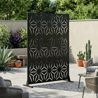 Metal Privacy Screen For Outdoor Freestanding, 72" H X 46" W Decorative Metal Fence Panels With Stable Base, Portable Divider Screens For Patio, Deck, Balcony, Backyard, Garden