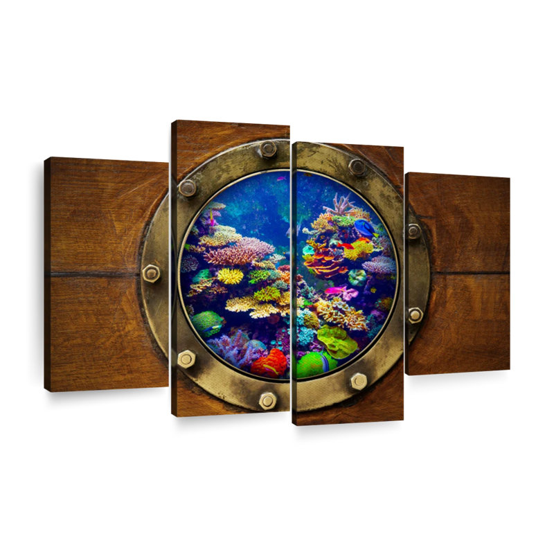 Impression sur toile sous-marine avec hublot sous-marin, H 84 po x l 54 po x P 1,25 po
