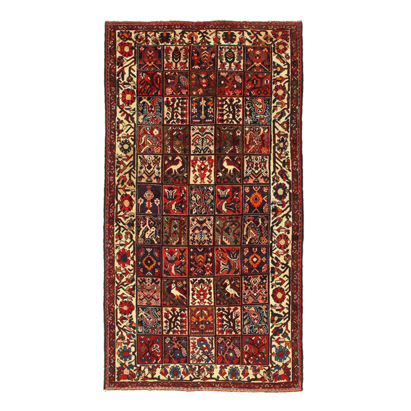 Tapis oriental rouge / noir en coton / laine 9 pi 7 po x 5 pi 5 po Oriental
