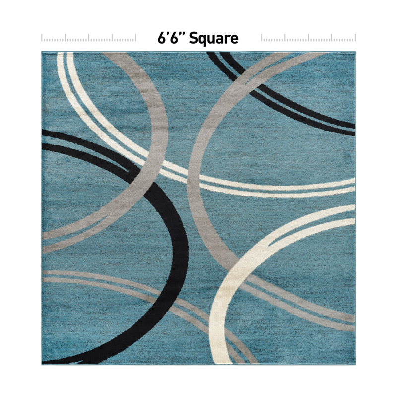 Tapis bleu / gris / noir à motif abstrait Tolchester, Forme carrée : 6 pi 6 po