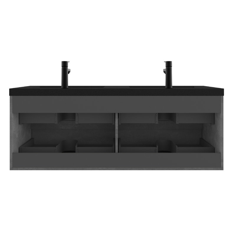  Meuble-lavabo mural 60 po avec lavabo en résine noire 60 po, 2 tiroirs, moderne, résidentiel, luxe abordable, hôtels, centres commerciaux