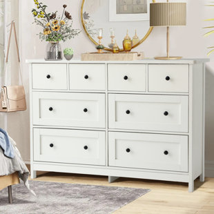 Wide 8 Drawer Dresser, 47" Long Dresser Tv Stand With Black Metal Knob And 8 Storage Drawers, Wood Chest Of Drawer Organizer Cabinet For Bedroom, Hallway, Living Room