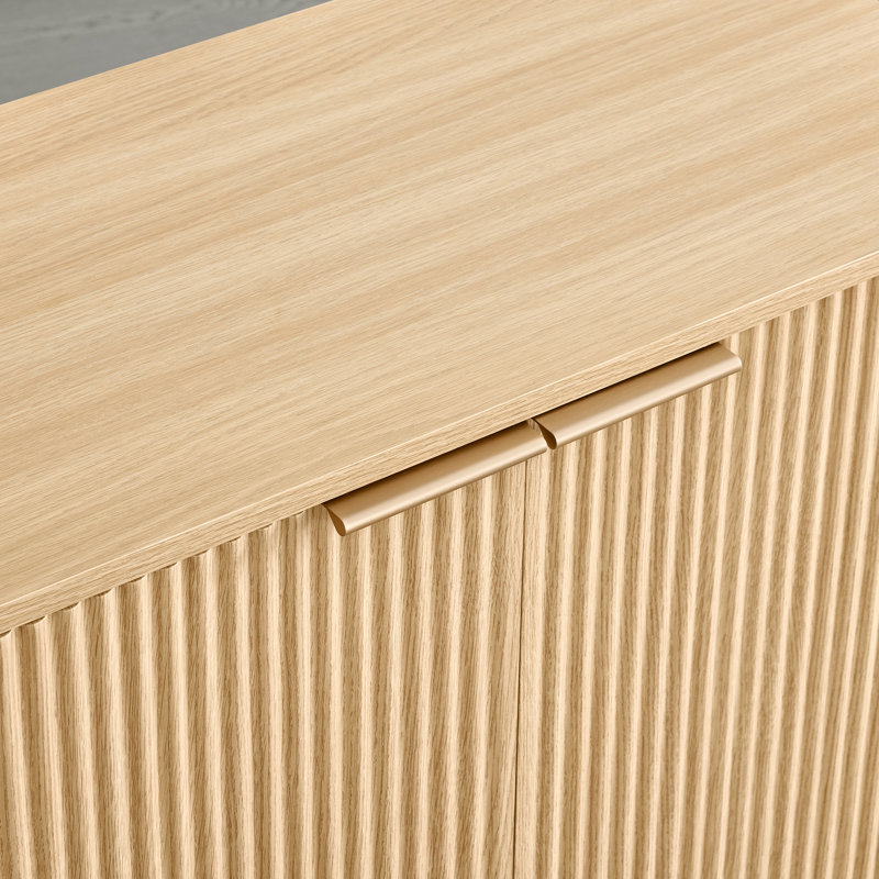 61" Modern Curved Sideboard Buffet Cabinet With 4 Fluted Doors, Adjustable Shelves & Elevated Base, Oak/Oak