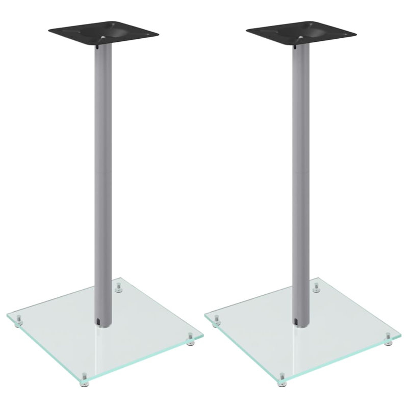  Speaker Stands Speaker Floor Stand 2 Pcs Tempered Glass 1 Pillar Design, Grey