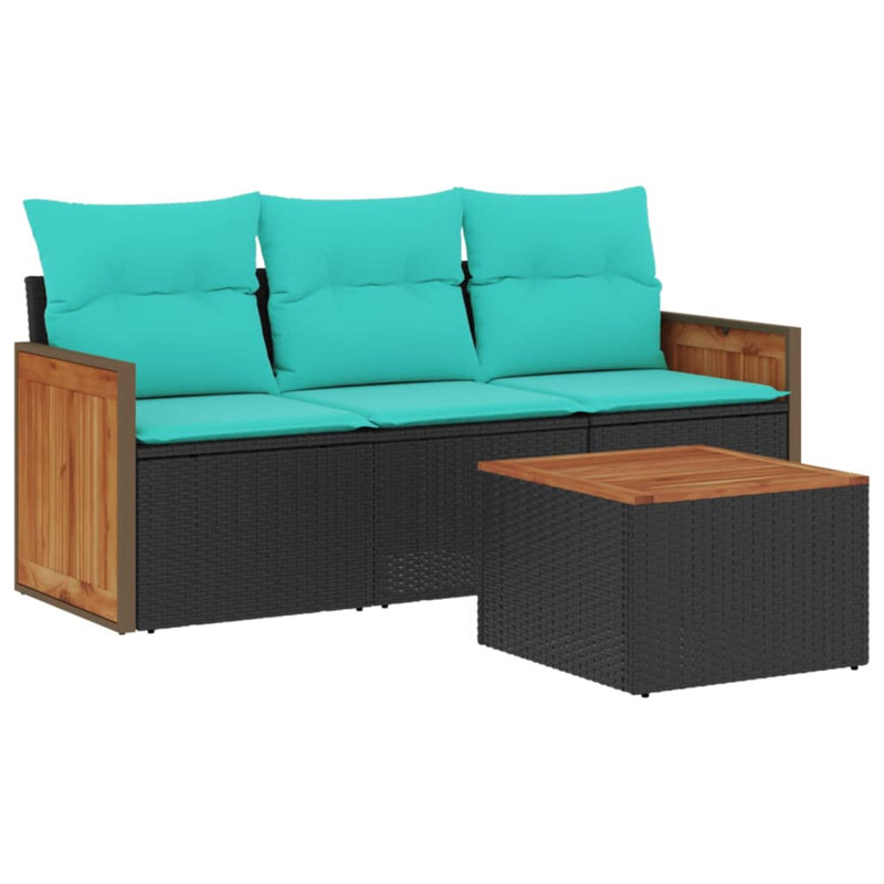  4 Piece Patio Sofa Set With Cushions Black Poly Rattan