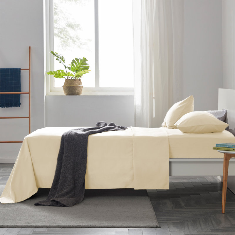 Microfiber Percale Sheet Set, Twin Sheet Set + Fitted Sheet + 1 Pillowcase, Beige