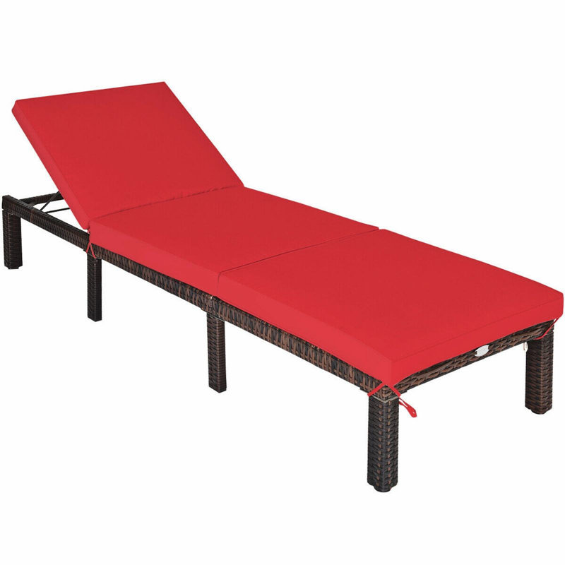 Chaise longue rembourrée réglable en rotin Dizzie, Rouge
