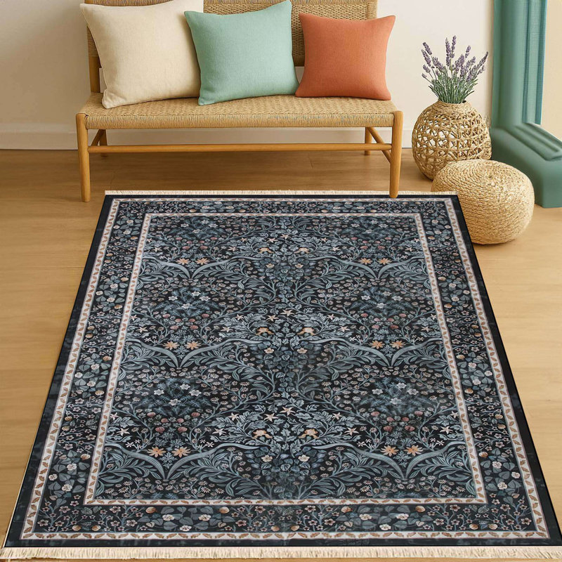 Tapis botanique bleu minuit