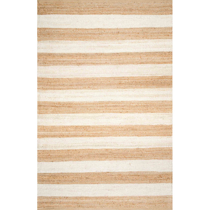 Stockton Springs Striped Handmade Flatweave Beige Area Rug