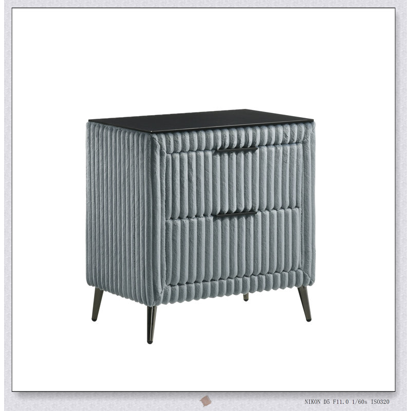 Mavela Wide Wale Corduroy Upholstery Nightstand, Blue, with Spacious Drawers and Modern Design for Elegant Bedroom Storage