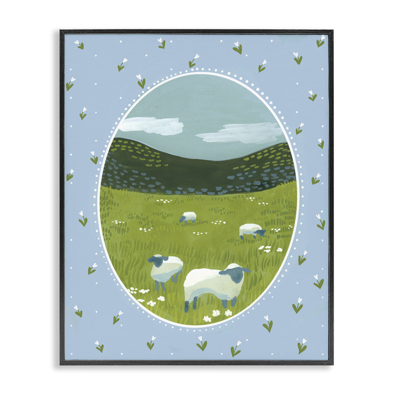 Giclée encadrée Cottage Core Sheep, conception par Evelyn Coleman, H 14 po x l 11 po, Giclée encadrée noir minuit
