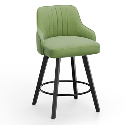 Thick Padded Cushion Wood Legs Modern Bar Stool With 360° Rotation by George Oliver