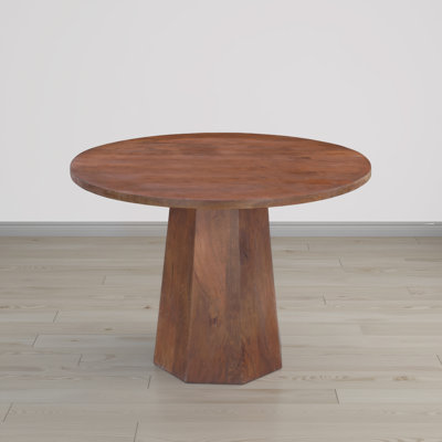 Koi Dining Table | 42" Round Top | Handmade Ambre Brown Mango Wood | Octagonal Pedestal Base