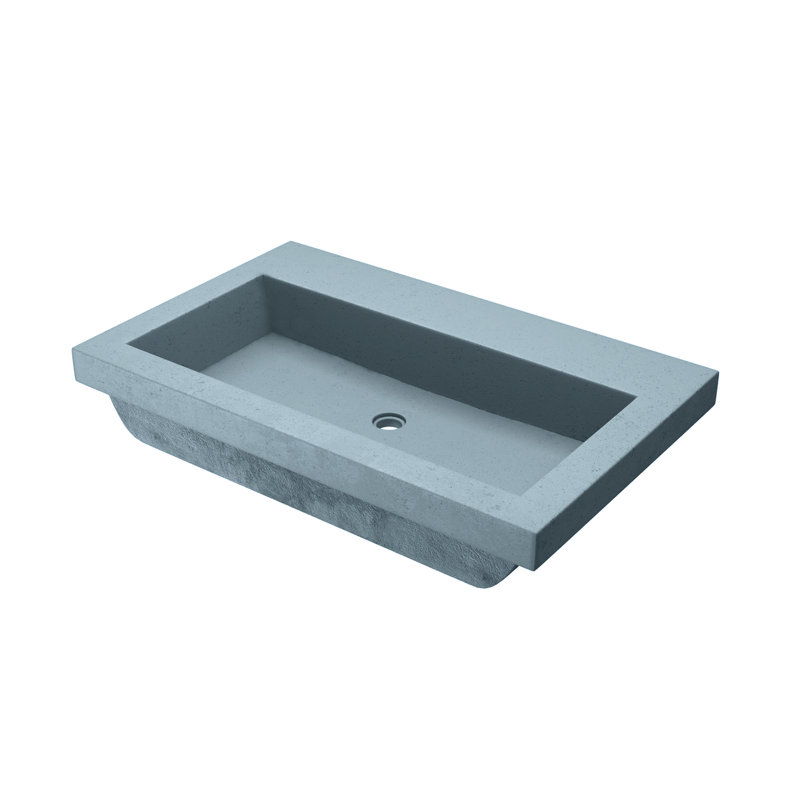 Trough Handmade Rectangular Drop-In Bathroom Sink, Ocean, No Faucet Hole