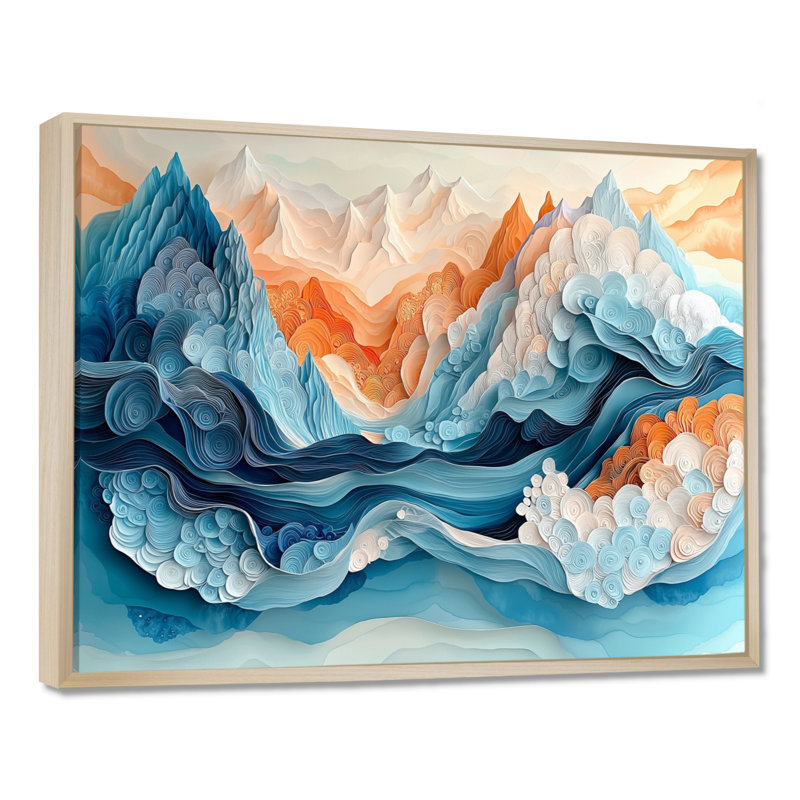 Glendall - Abstract Wall Art, H 30 po x l 40 po, Cadre flottant, Crème, crème