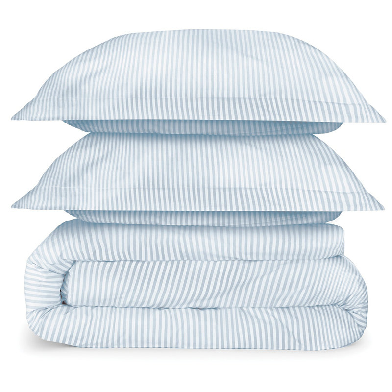 Stripes Dusty Blue King Duvet Set 200TC, King Sheet Set with 2 Pillowcases, Dusty Blue Striped