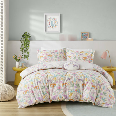 Cotton Duvet Cover With Round Pillow And Colorful Jungle Print ' Bedroom Bedding Reversible Floral Prints
