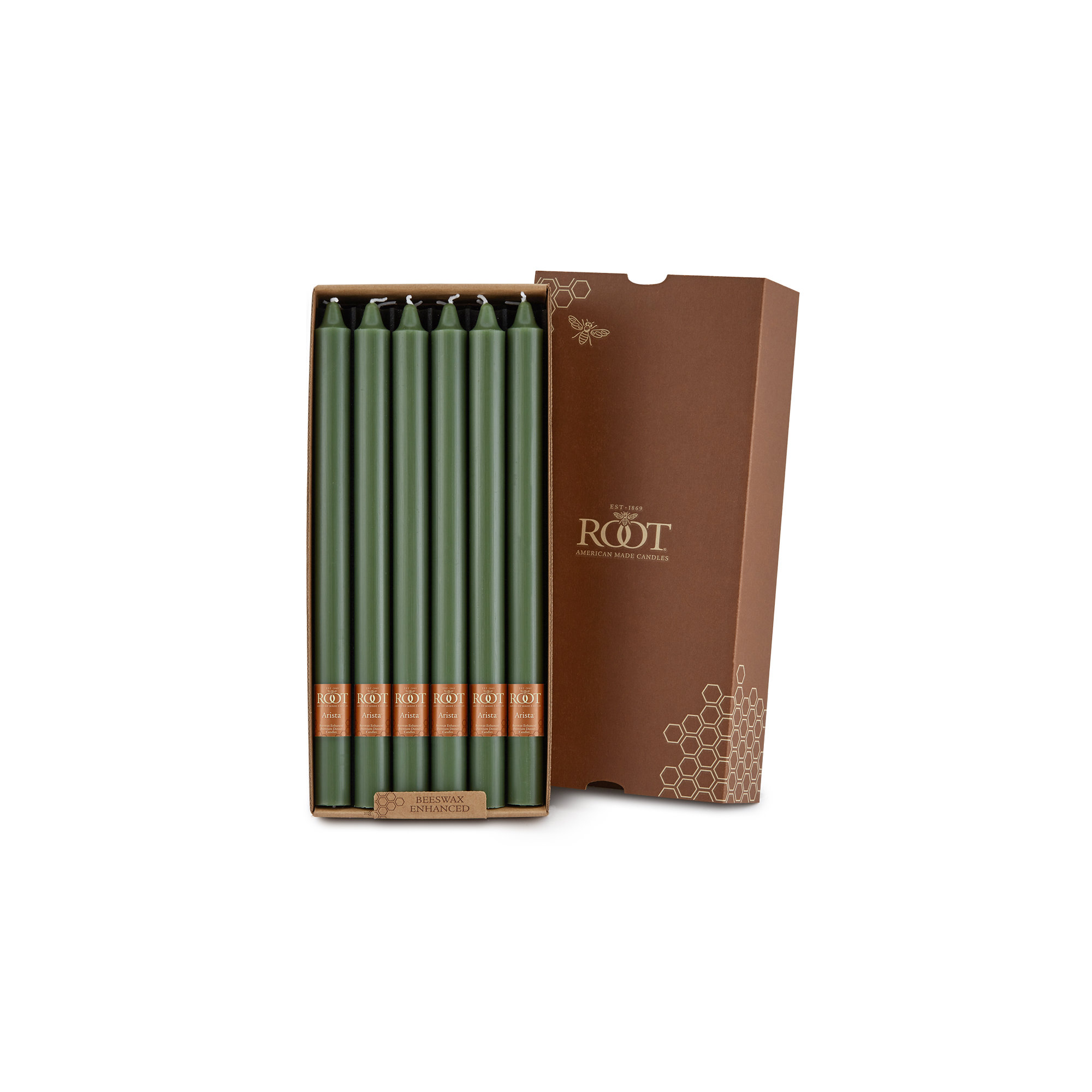 Root Candles Unscented Taper Candle, 12" H x 0.88" W x 0.88" D, Green