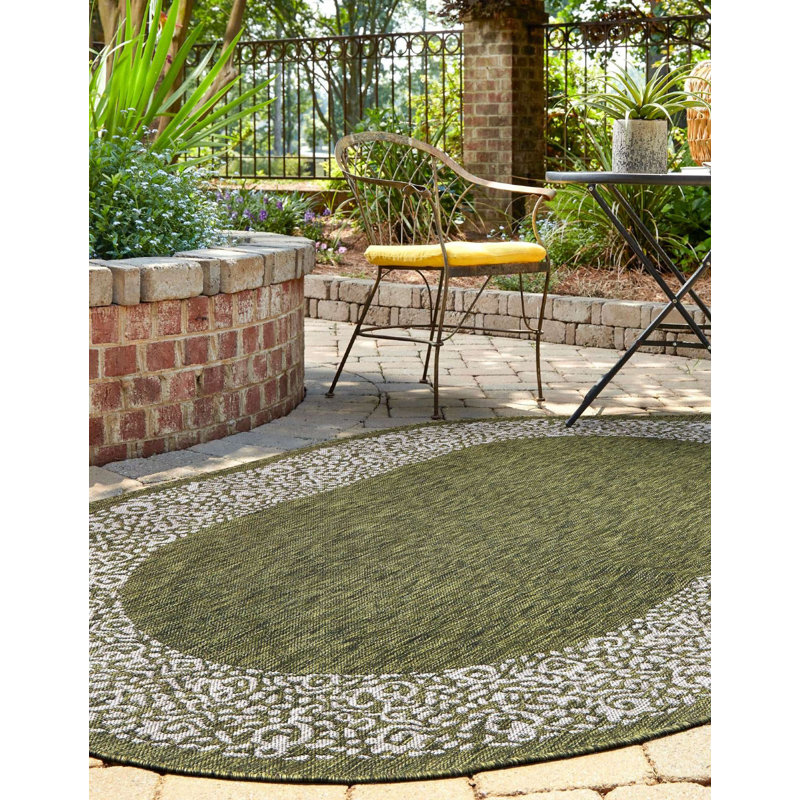 Outdoor Divine Area Rug Forest Color, Round 4'