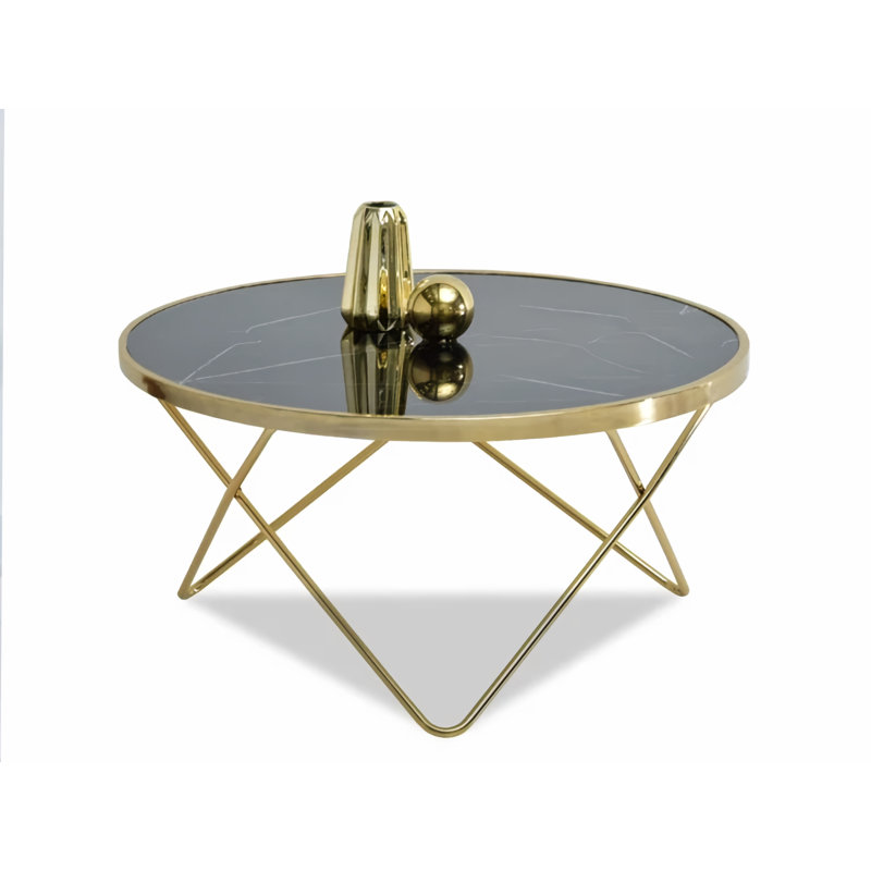 Ailynn Abstract Coffee Table, Black Marble, Golden