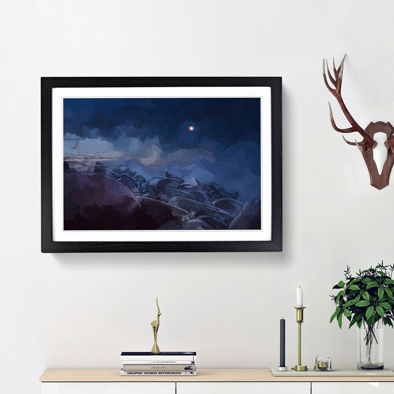 Moonlight over a Beach in Helsinki in Abstract - Picture Frame Graphic Art Print, 62cm H x 87cm W x 2cm D, Black Framed