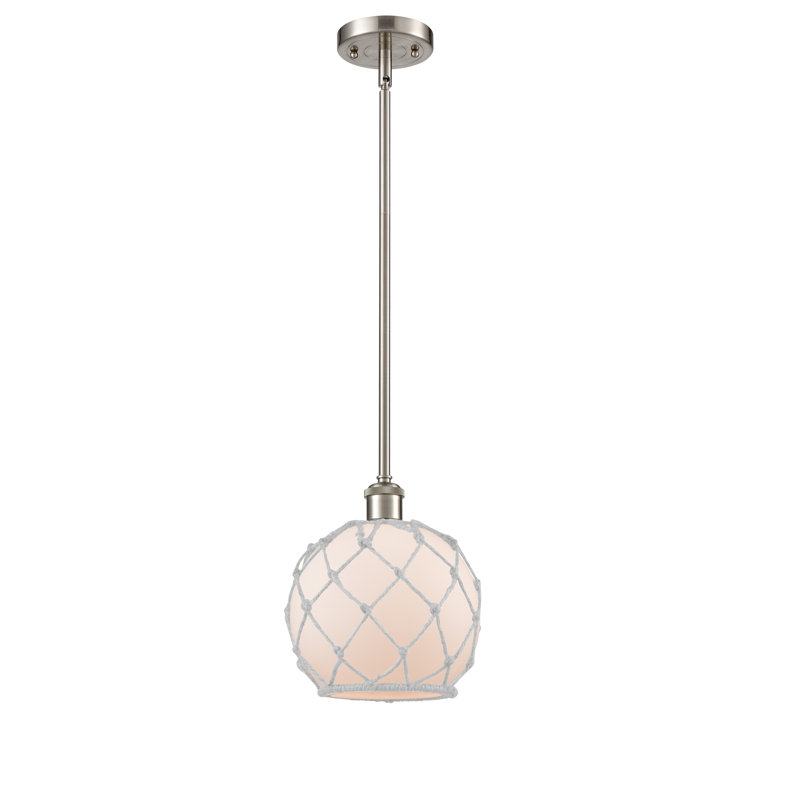 Luminaire suspendu sphère 1 lumière Tobey, Blanc et blanc, Nickel satiné brossé, H 10 pi x l 8 po x P 8 po