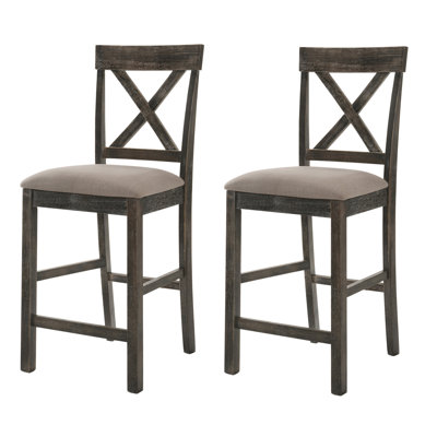 Tan And Weathered Grey Counter Height Stools With Cross Back