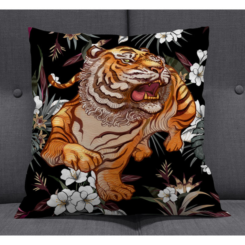 Throw Pillow With Insert, Black/Orange 2, 18"H x 18"W