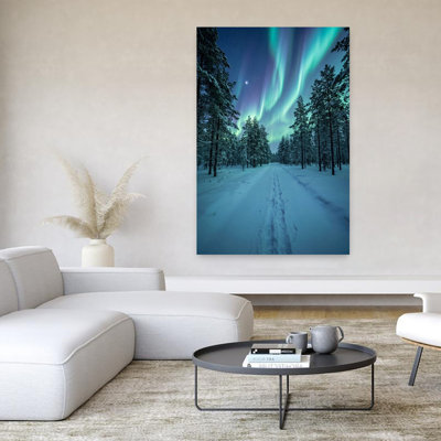 «Northern Lights Winter Forest Ethereal Peaceful Serene Forest Landscape», art mural