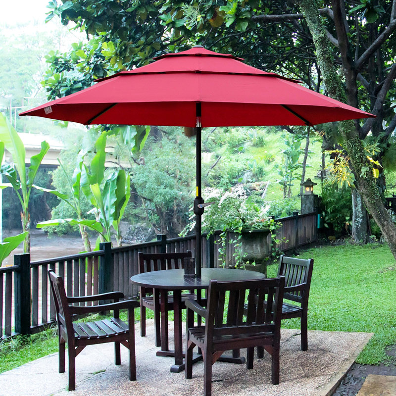 Parasol pour terrasse 9 pi 3 po Wine Red Fonction utilisateur et bouton. Abat-jour. Dessus ventilé. . Acier robuste