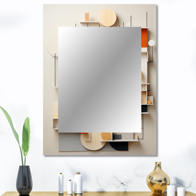 Abstrait géométrique blanc et bleu, formes essentielles - miroir mural géométrique, miroir décoratif moderne, impression d'art en métal