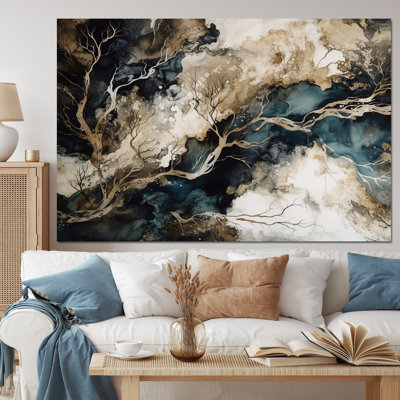 «Blue Beige Marbré Dreamscape I», art mural géométrique abstrait