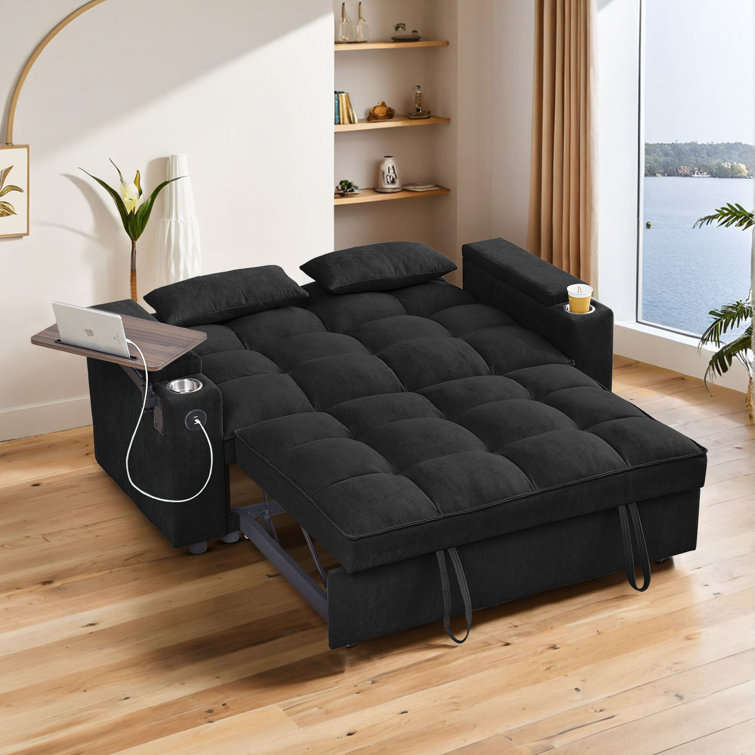 65"W Convertible 3 in 1 Sofa Bed, Vincy Pull Out Couch Loveseat Sleeper with Side Table&USB&Type-C Ports&Storage Armrests