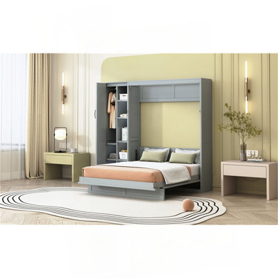 Lit escamotable mural Murphy avec tablettes, garde-robe et lumières DEL
