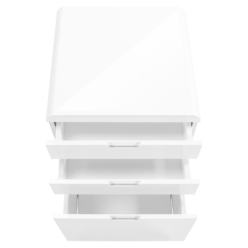 Rolling File Cabinet With Glossy White Appearance Design, Office Storage Drawers, Modern Printer Stand Smooth Functioning Laminate For Organized Space